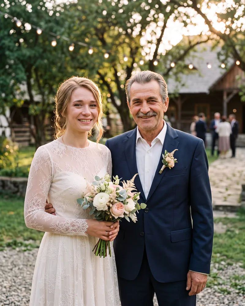 Mireasa și tatăl ei, împreună în fotografia de nuntă